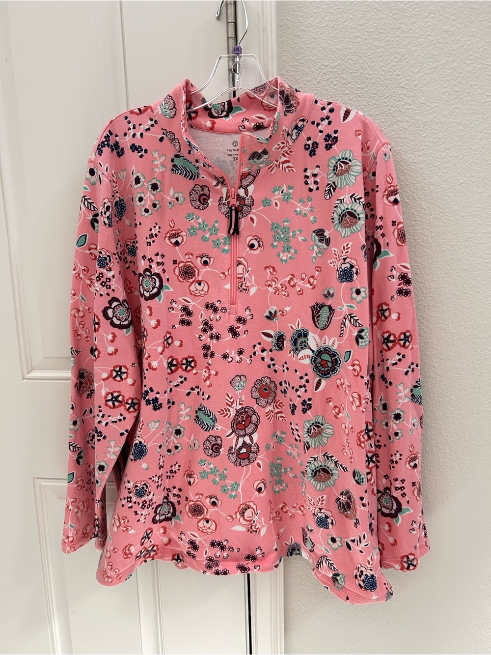 Pink Floral Quarter-Zip Women's Top